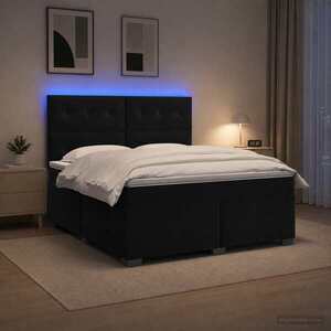 Imagine vidaXL Pat boxspring cu saltea cu benzi LED Negru 140 x 190 cm Catifea