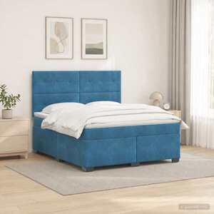 Imagine vidaXL Pat boxspring cu saltea albastru 140 x 190 cm Catifea
