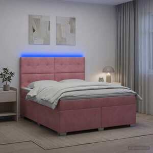 Imagine vidaXL Pat boxspring cu saltea cu benzi LED Roz 140 x 200 cm Catifea