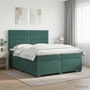 Imagine vidaXL Pat boxspring cu saltea Verde închis 200 x 200 cm Catifea