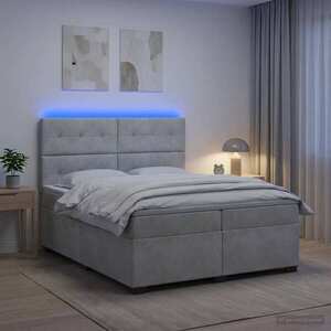 Imagine vidaXL Pat boxspring cu saltea Gri deschis 200 x 200 cm Catifea