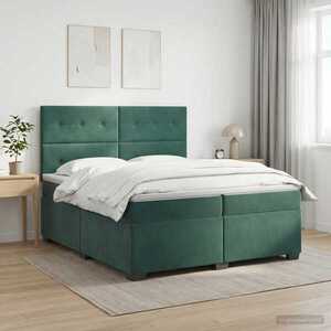 Imagine vidaXL Pat boxspring cu saltea Verde închis 200 x 200 cm Catifea