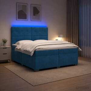 Imagine vidaXL Pat boxspring cu saltea albastru 200 x 200 cm Catifea