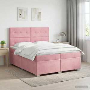 Imagine vidaXL Pat boxspring cu saltea cu benzi LED Roz 200 x 200 cm Catifea