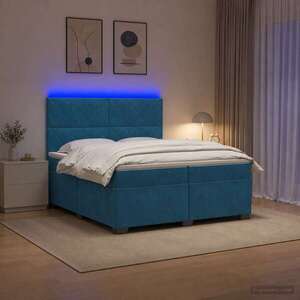Imagine vidaXL Pat boxspring cu saltea albastru 200 x 200 cm Catifea