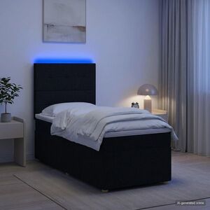 Imagine vidaXL Pat boxspring cu saltea cu benzi LED Negru 80 x 200 cm Țesătură