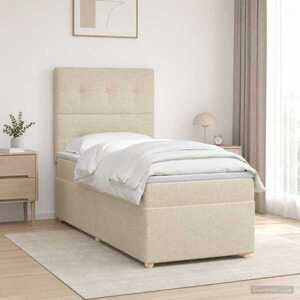 Imagine vidaXL Pat boxspring cu saltea cu benzi LED Crem 80 x 200 cm Țesătură