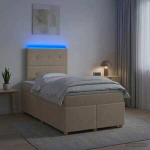 Imagine vidaXL Pat boxspring cu saltea cu benzi LED Crem 120 x 200 cm Țesătură