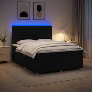 Imagine vidaXL Pat boxspring cu saltea Negru 140 x 190 cm Țesătură