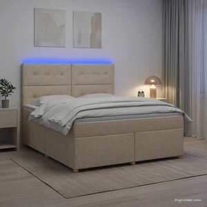 Imagine vidaXL Pat boxspring cu saltea cu benzi LED Crem 140 x 190 cm Țesătură