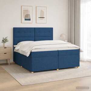 Imagine vidaXL Pat boxspring cu saltea albastru 200 x 200 cm Țesătură