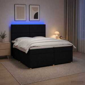 Imagine vidaXL Pat boxspring cu saltea Negru 200 x 200 cm Țesătură