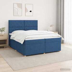 Imagine vidaXL Pat boxspring cu saltea albastru 200 x 200 cm Țesătură