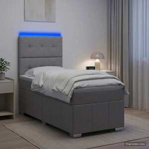 Imagine vidaXL Pat cu arcuri LED și saltea Gri deschis 80 x 200 cm Țesătură