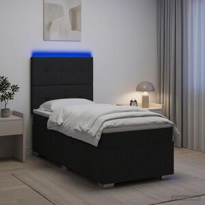 Imagine vidaXL Pat cu arcuri LED și saltea Negru 80 x 200 cm Țesătură