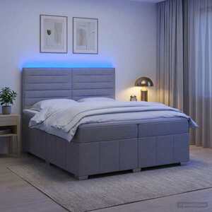 Imagine vidaXL Pat cu arcuri LED și saltea Gri deschis 200 x 200 cm Țesătură