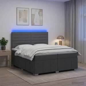 Imagine vidaXL Pat cu arcuri LED și saltea Gri închis 200 x 200 cm Țesătură