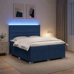 Imagine vidaXL Pat cu arcuri LED și saltea albastru 200 x 200 cm Țesătură