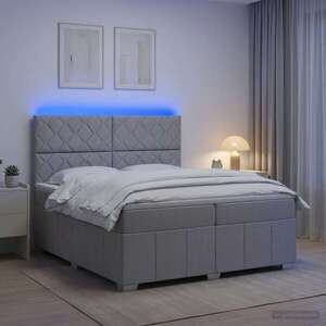 Imagine vidaXL Pat cu arcuri LED și saltea Gri deschis 200 x 200 cm Țesătură