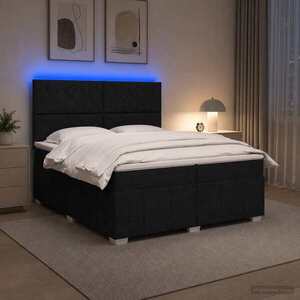 Imagine vidaXL Pat cu arcuri LED și saltea Negru 200 x 200 cm Țesătură