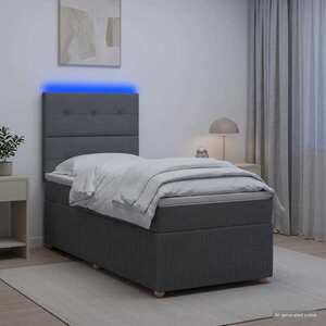 Imagine vidaXL Pat cu arcuri LED și saltea Gri închis 80 x 200 cm Țesătură