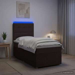 Imagine vidaXL Pat cu arcuri LED și saltea Maro închis 80 x 200 cm Țesătură
