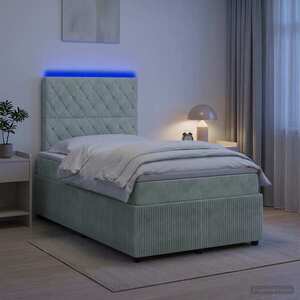 Imagine vidaXL Pat cu arcuri LED și saltea Gri deschis 120 x 190 cm Catifea