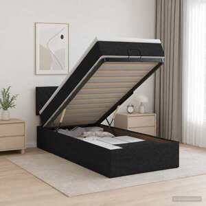 Imagine vidaXL Pat ottoman cu saltea cu headboard Negru 80 x 200 cm Țesătură