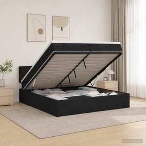 Imagine vidaXL Pat ottoman cu saltea cu headboard Negru 200 x 200 cm Țesătură