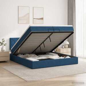 Imagine vidaXL Pat ottoman cu saltea albastru 200 x 200 cm Țesătură