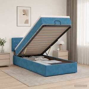 Imagine vidaXL Pat ottoman cu saltea Albastru închis 80 x 200 cm Catifea