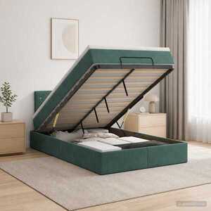 Imagine vidaXL Pat ottoman cu saltea Verde închis 120 x 190 cm Catifea