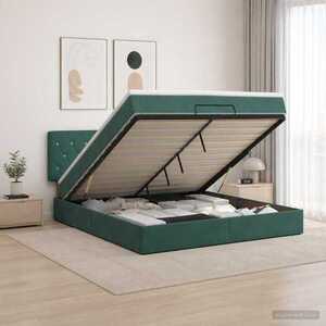 Imagine vidaXL Pat ottoman cu saltea Verde închis 140 x 190 cm Catifea