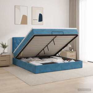 Imagine vidaXL Pat ottoman cu saltea Albastru închis 140 x 190 cm Catifea