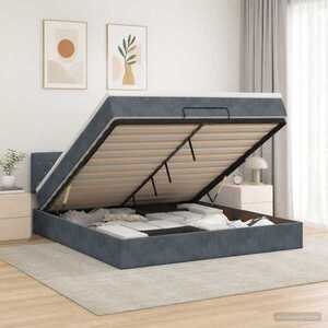 Imagine vidaXL Pat ottoman cu saltea Gri închis 160 x 200 cm Catifea
