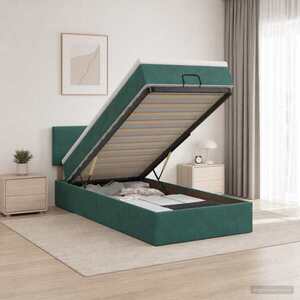 Imagine vidaXL Pat ottoman cu saltea Verde închis 90 x 190 cm Catifea