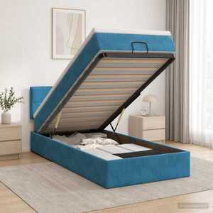 Imagine vidaXL Pat ottoman cu saltea Albastru închis 90 x 200 cm Catifea