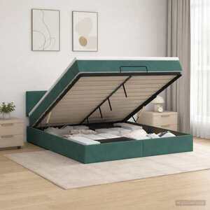 Imagine vidaXL Pat ottoman cu saltea Verde închis 140 x 190 cm Catifea