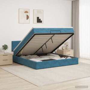Imagine vidaXL Pat ottoman cu saltea Albastru închis 140 x 190 cm Catifea