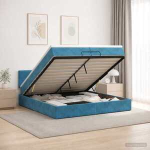 Imagine vidaXL Pat ottoman cu saltea Albastru închis 200 x 200 cm Catifea