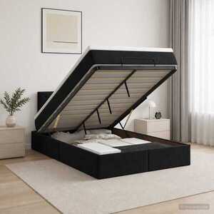 Imagine vidaXL Pat ottoman cu saltea cu headboard Negru 120 x 190 cm Catifea