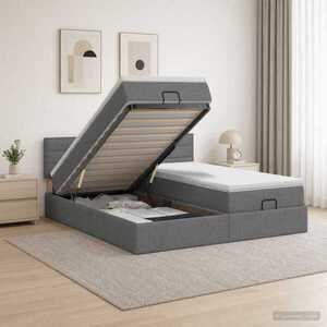 Imagine vidaXL Pat ottoman cu saltea cu headboard 2 buc. Gri închis Țesătură