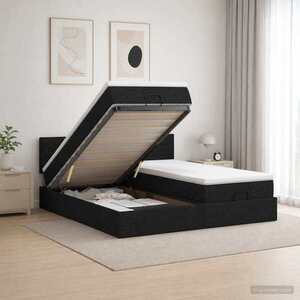 Imagine vidaXL Pat ottoman cu saltea cu headboard 2 buc. Negru Țesătură