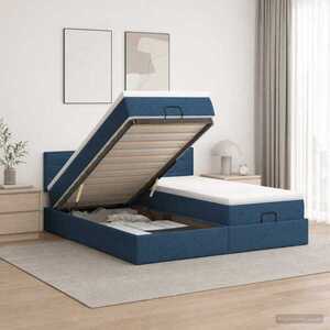 Imagine vidaXL Pat ottoman cu saltea cu headboard 2 buc. albastru Țesătură