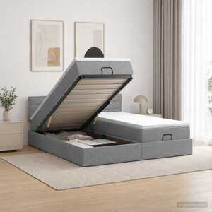 Imagine vidaXL Pat ottoman cu saltea cu headboard 2 buc. Gri deschis Țesătură