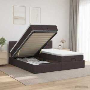 Imagine vidaXL Pat ottoman cu saltea cu headboard 2 buc. Maro închis Țesătură