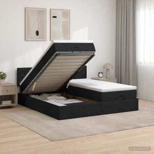 Imagine vidaXL Pat ottoman cu saltea cu headboard 2 buc. Negru Țesătură