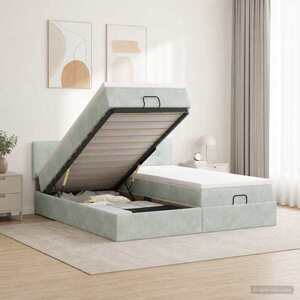 Imagine vidaXL Pat ottoman cu saltea cu headboard 2 buc. Gri deschis Catifea
