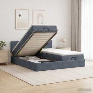 Imagine vidaXL Pat ottoman cu saltea cu headboard 2 buc. Gri închis Catifea