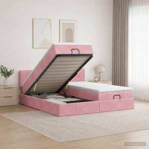 Imagine vidaXL Pat ottoman cu saltea cu headboard 2 buc. Roz Catifea